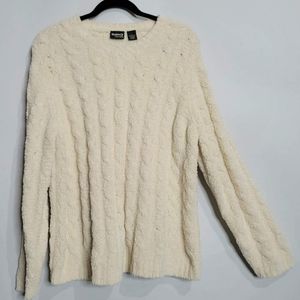 Very soft, cable knit, cream/yellowish sweater